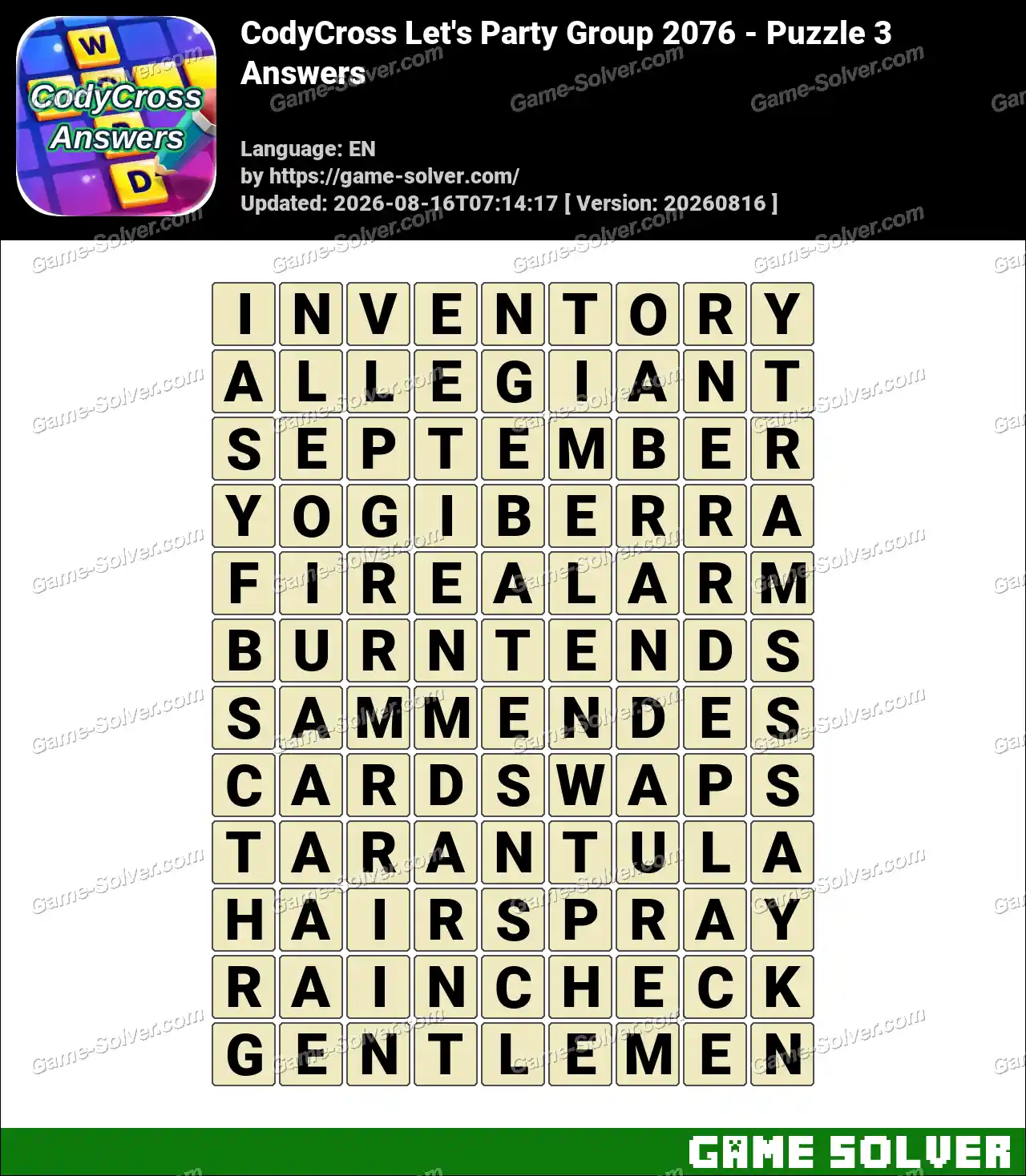 CodyCross Let’s Party Group 2076 – Puzzle 3 Answers